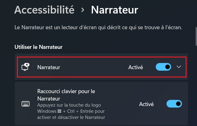 Activer le Narrateur sur Windows 11