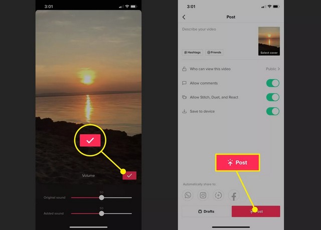 Ajouter la vidéo à TikTok