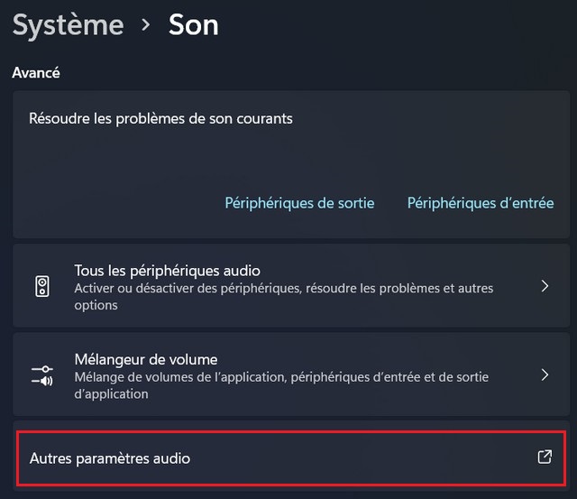 Autres paramètres audio