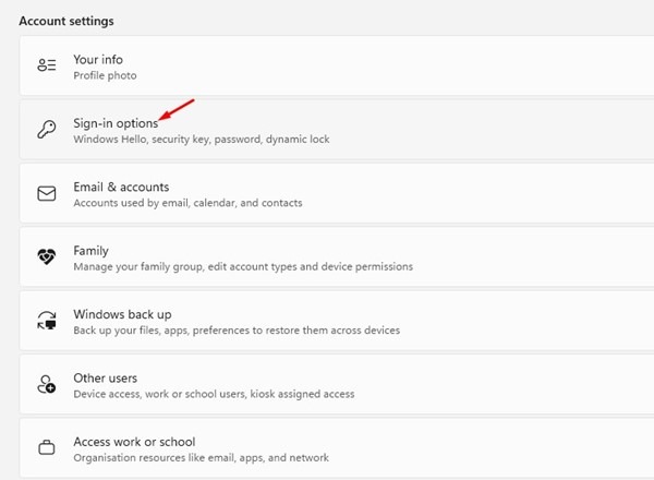Cliquer sur Options de connexion