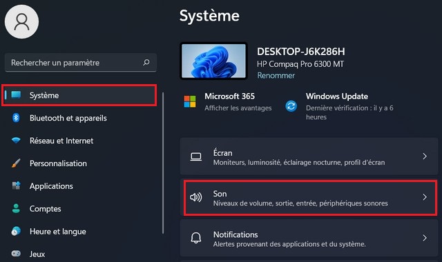 Cliquez sur l'option Son