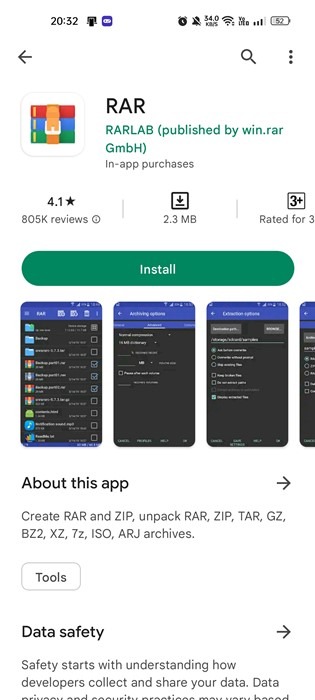 Installer l'application RAR