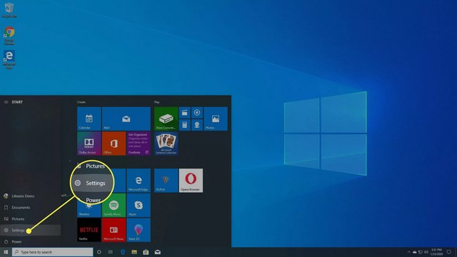 Ouvrir le menu Paramètres Windows 10