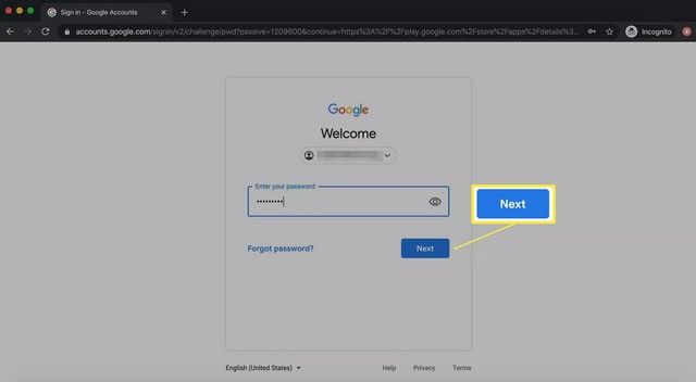 Saisissez votre mot de passe et cliquez sur Suivant