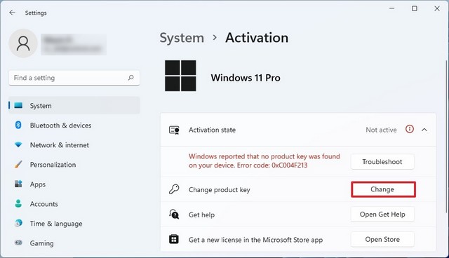 Activer Windows 11 à partir des paramètres