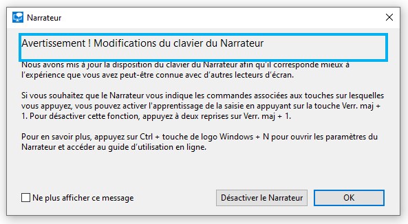 Activer le narrateur dans Windows 10