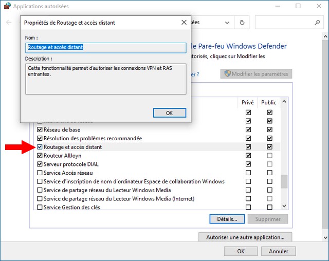 Autoriser les connexions VPN via le pare-feu