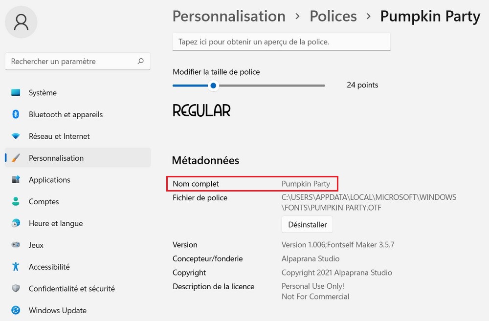 Changer la police dans Windows 11