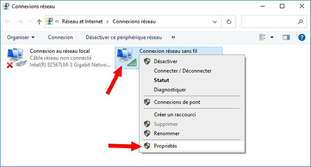 Clic droit sur votre connexion sans fil