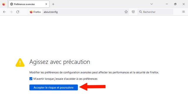 Cliquez sur le bouton J'accepte le risque