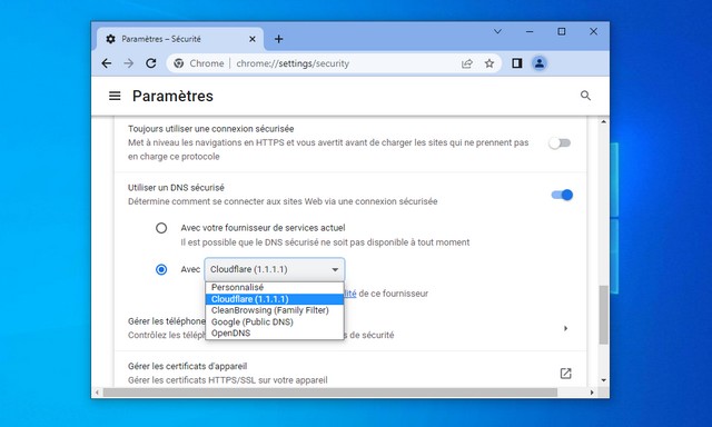 Comment activer DNS over HTTPS dans Google Chrome