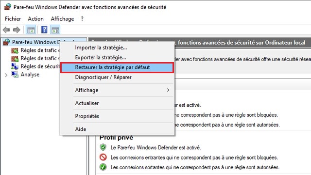 Comment réinitialiser le pare-feu intégré