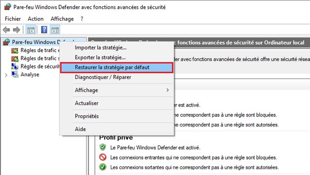 Comment réinitialiser le pare-feu intégré