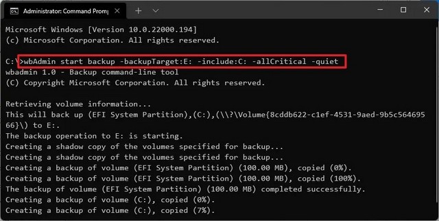 Créer une sauvegarde complète avec wbAdmin sous Windows 11