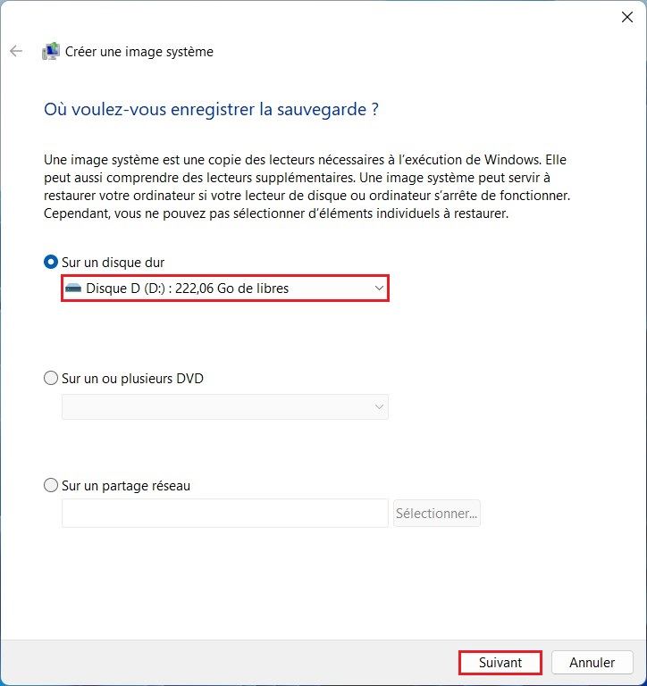 Créer une sauvegarde de Windows 11