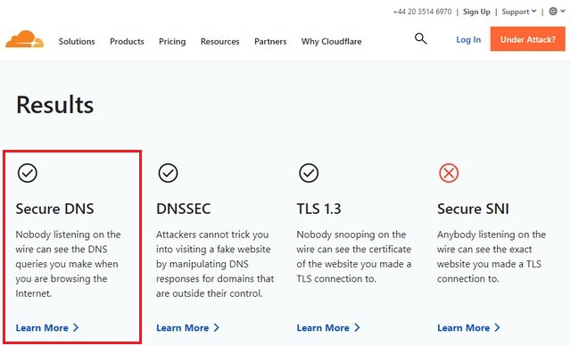 DNS over HTTPS fonctionne correctement