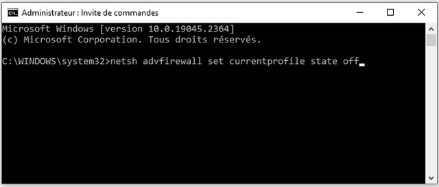 Désactiver le pare-feu sur Windows 10 à partir de l'invite de commande