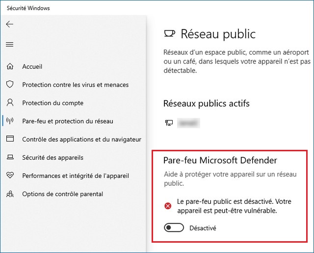 Désactiver le pare-feu sur Windows 10
