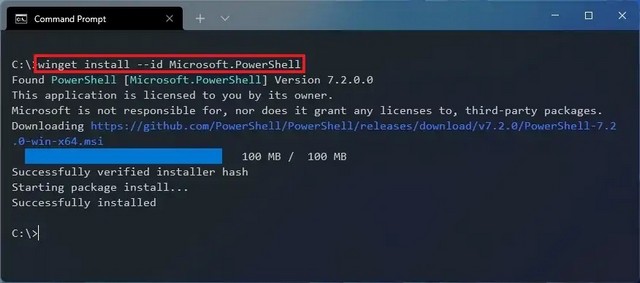 Installer PowerShell à l'aide de la commande winget