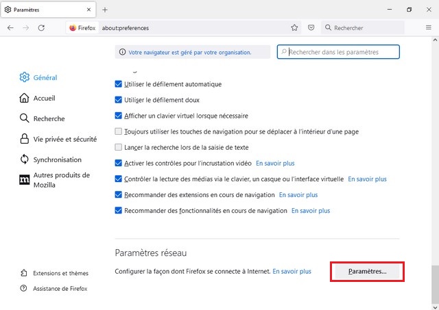 Paramètres généraux de Firefox