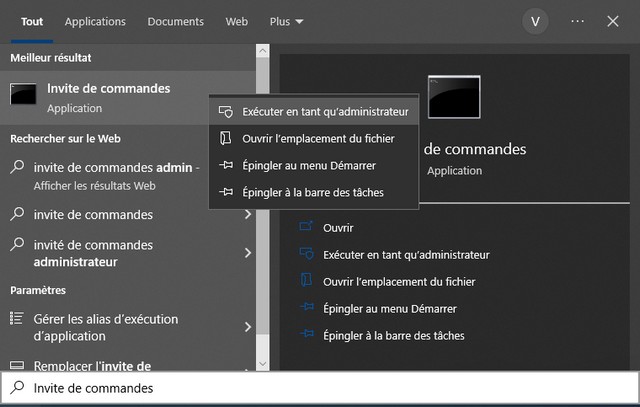 Recherchez Invite de commandes