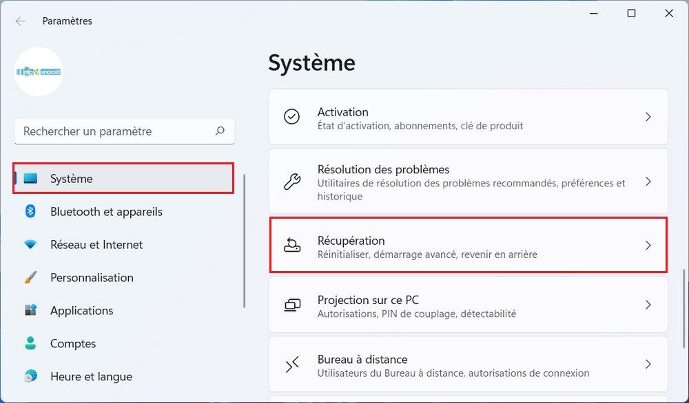 Récupération Windows 11
