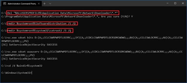Réinitialiser Windows Update à partir de l'invite de commande