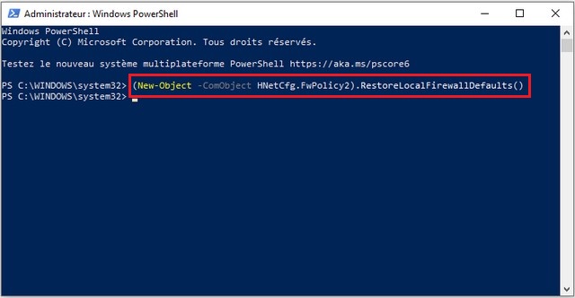 Réinitialiser les paramètres du pare-feu à l'aide de PowerShell