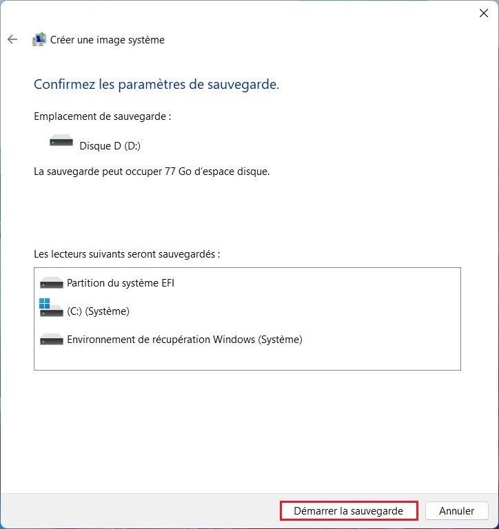 Sauvegarder Windows 11 sur disque dur externe