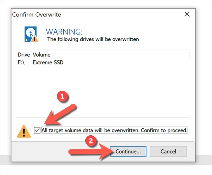 Sélectionner Continuer pour continuer