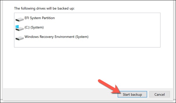Sélectionner Démarrer la sauvegarde