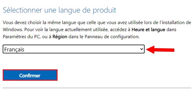 Sélectionner la langue d'installation