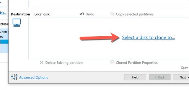Sélectionner un disque sur lequel cloner