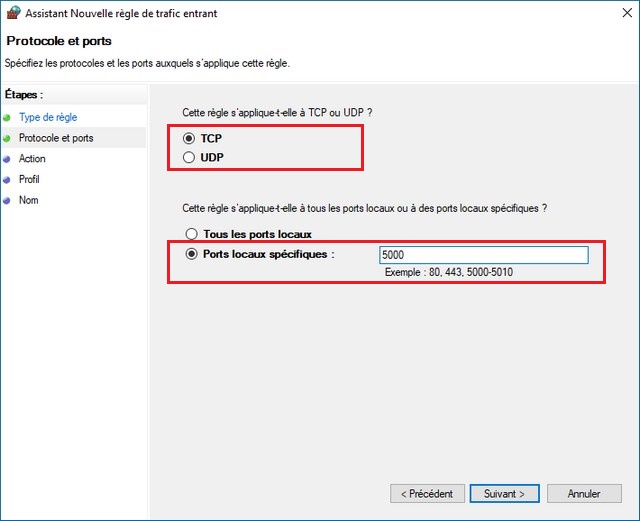 Sélectionnez le protocole approprié