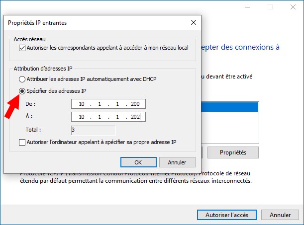 Spécifier les adresses IP