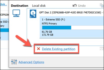 Supprimer la partition existante