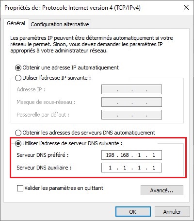 Utiliser les adresses de serveur DNS