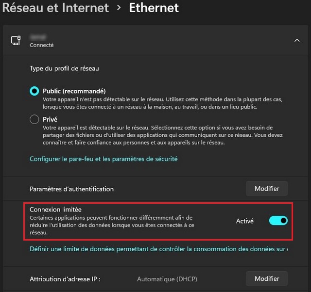 Activer la connexion limitée sur Windows 11