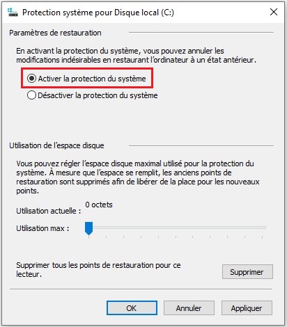 Activer la protection du système sur Windows 11