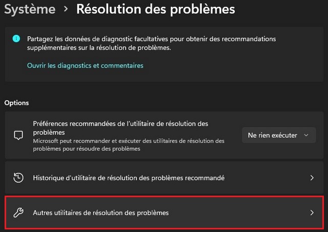 Autres utilitaires de résolution des problèmes