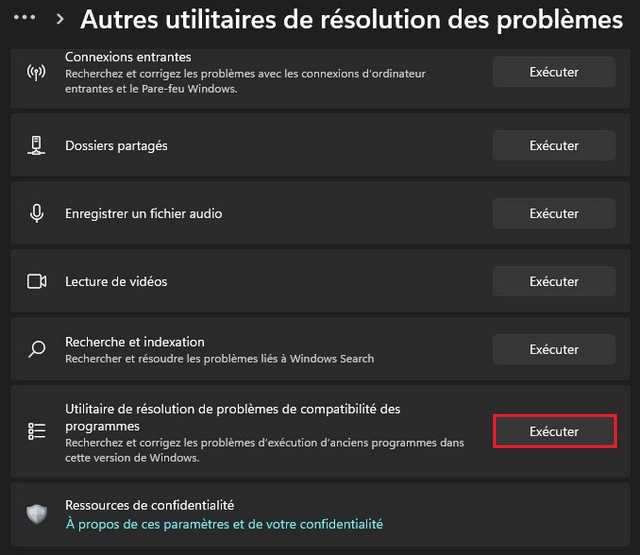 Changer le mode de compatibilité des applications