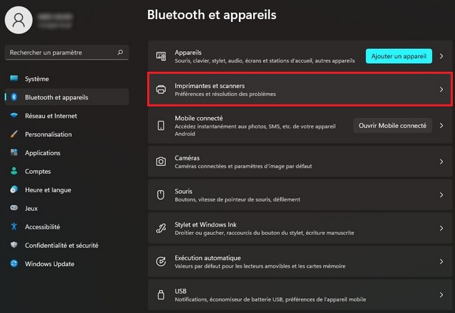 Cliquez sur Imprimantes et scanners