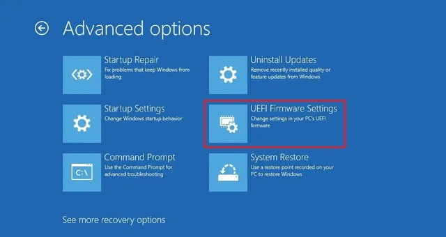 Cliquez sur Paramètres du micrologiciel UEFI