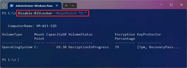 Désactiver BitLocker avec PowerShell