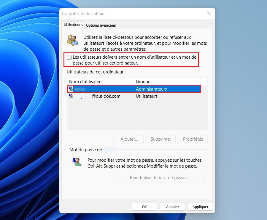 Désactiver le mot de passe au démarrage de Windows 11