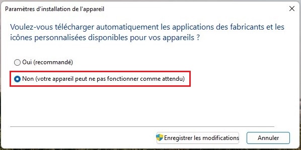 Désactiver installation automatique des pilotes