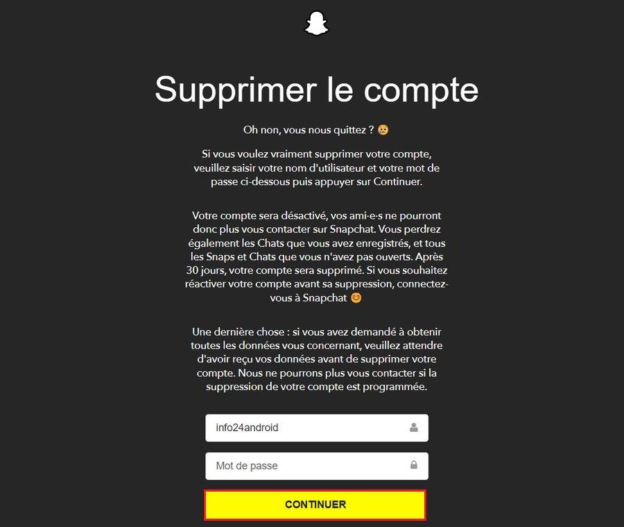 Désactiver ou supprimer votre compte Snapchat
