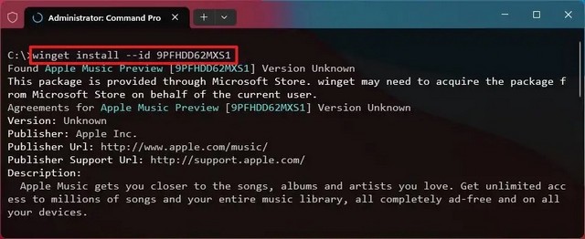 Installer application Apple Music