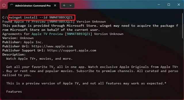 Installer application Apple TV