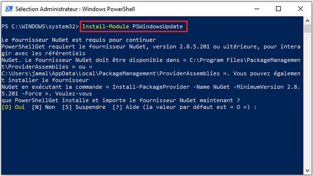 Installer le module PowerShell pour mettre à jour Windows 10